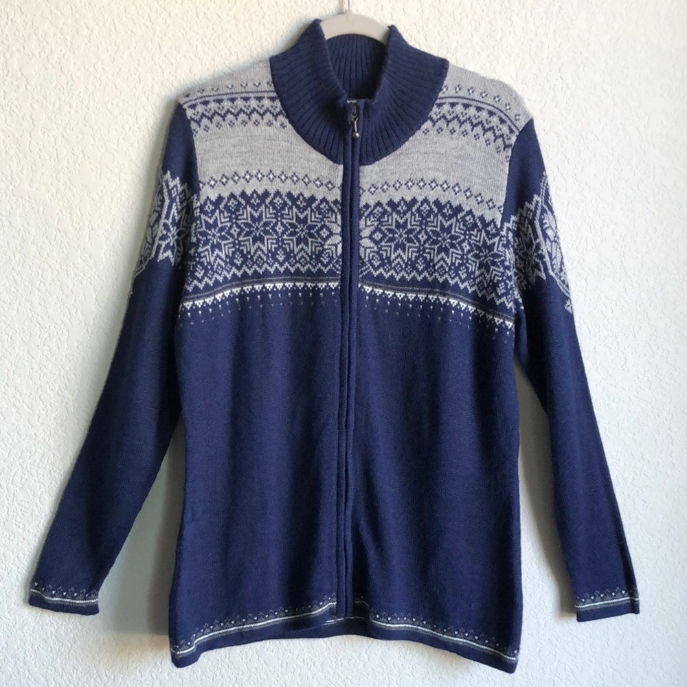 Alpaca Imports Zip Front Sweater Navy Blue XL Alpaca Wool